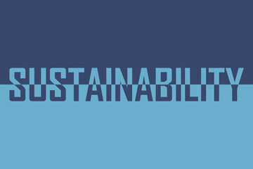 Sustainability, icon. Logo. Colorful typography banner with single word. Text caption, art lettering, creative dark blue font. Rubric concept. Minimal design.