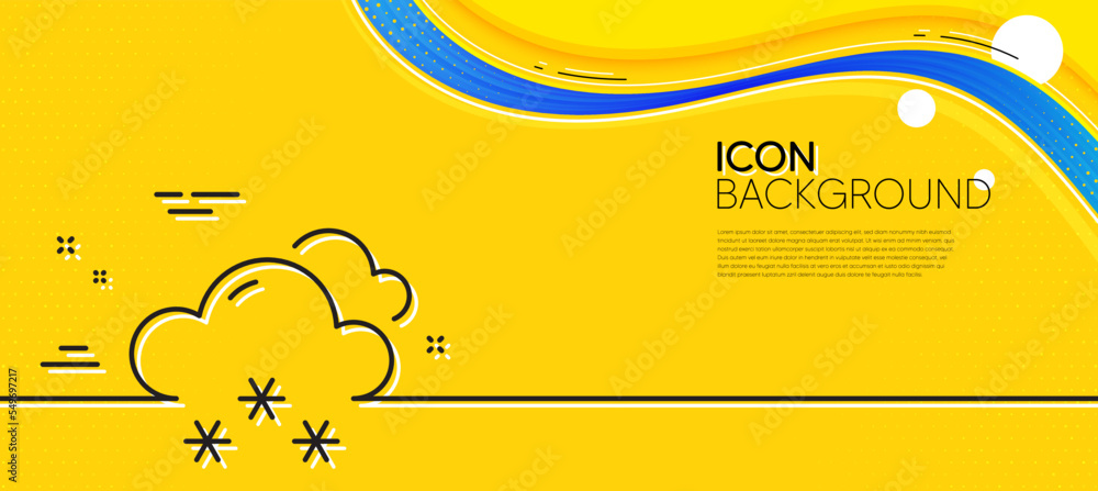 Poster snow weather forecast line icon. abstract yellow background. clouds with snowflake sign. cloudy sky 
