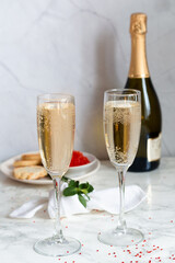 Champagne in  flute glass Sparkling wine