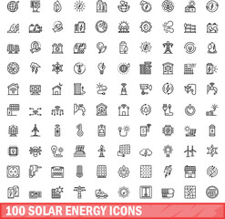 Fototapeta premium 100 solar energy icons set. Outline illustration of 100 solar energy icons vector set isolated on white background