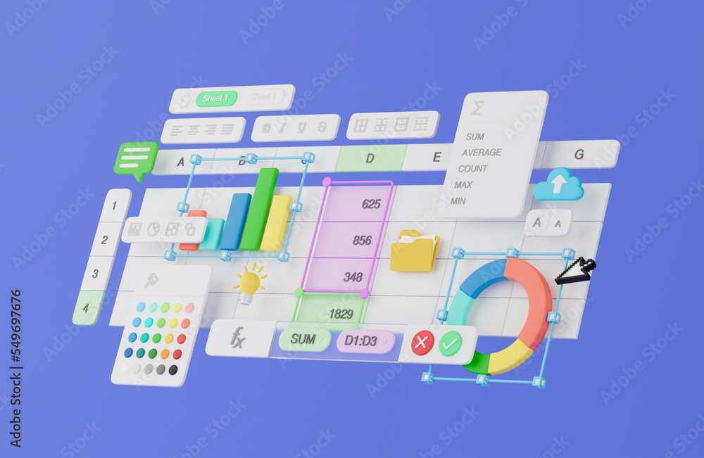 Poster spreadsheets graphs charts table data business financial report analysis screen software accounting 