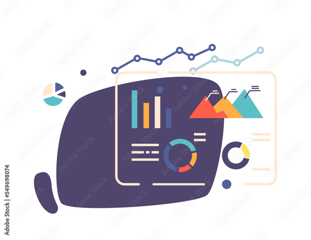 Poster future technology abstract concept with artificial intelligence dashboard with charts, graphs and bu