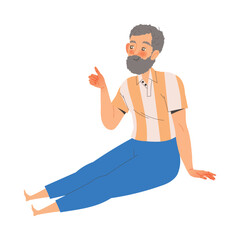 Senior Bearded Man Character Sitting and Showing Thumb Up Hand Gesture Expressing Positive Emotion Vector Illustration