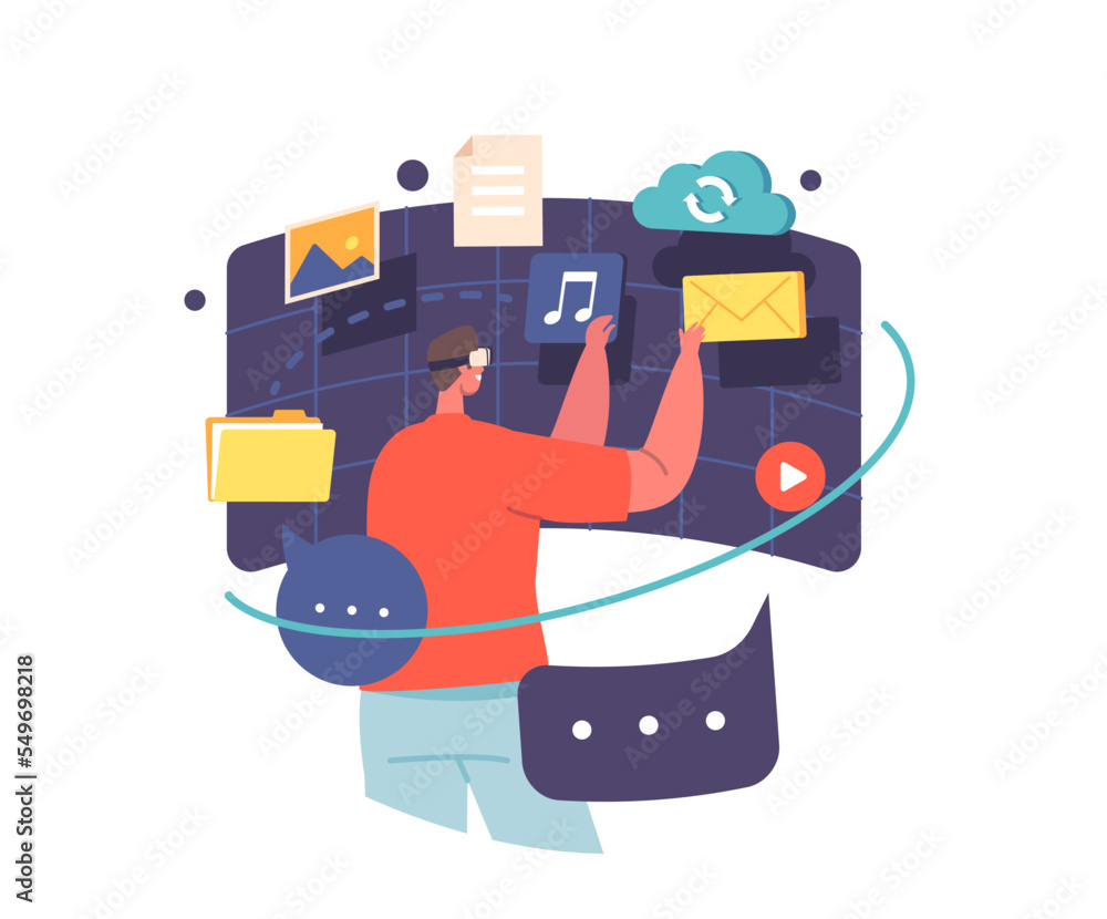 Poster virtual analytics and data science, financial data management in cyberspace. character work with art