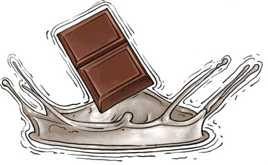 Chocolate and splash of milk illustration drawing