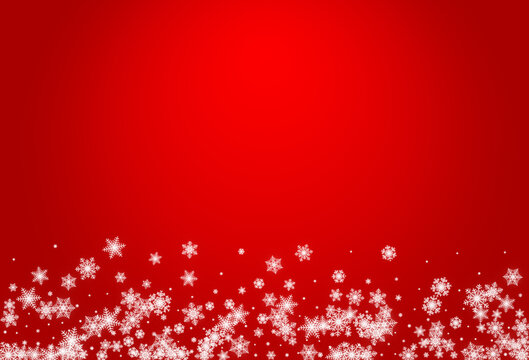 White Snowfall Vector Red Background. Christmas
