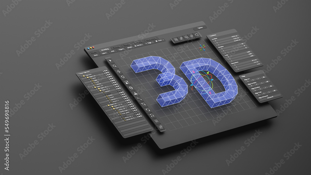 Aufkleber Engineering designer design 3D CAD software program Industrial engine model mechanical dimensional digital manufacturing factory engineer computer screen. 3d rendering.