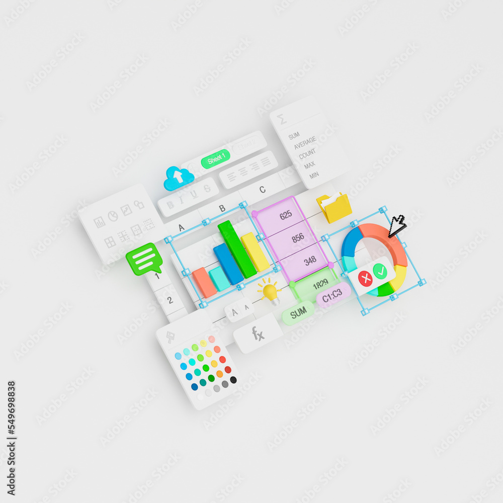 Poster spreadsheets graphs charts table data business financial report analysis screen software accounting 