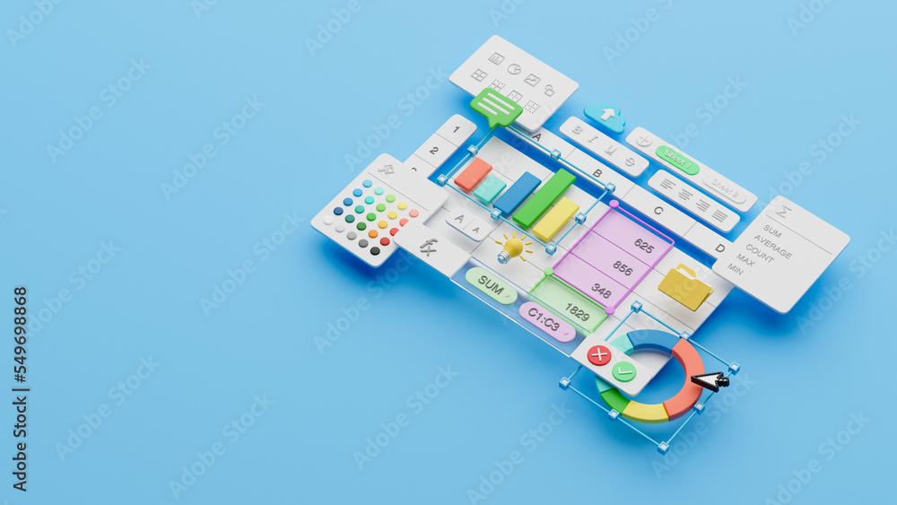 Poster spreadsheets graphs charts table data business financial report analysis screen software accounting 