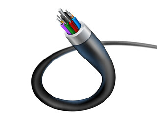 Close-up shot of fiber optic cable on white background. Realistic EPS file.