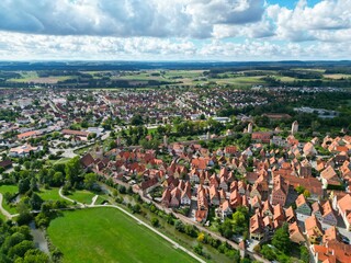 Fototapeta na wymiar Dinkelsbuhl old town in  Bavaria, southern Germany high angle drone aerial view