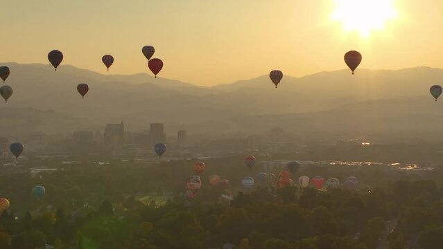 Hot air balloon outlines floating through the sky.