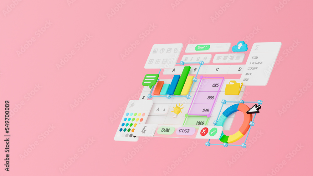 Poster spreadsheets graphs charts table data business financial report analysis screen software accounting 