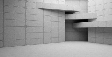 Obraz premium Abstract empty modern loft studio grey concrete plaster rough texture floor and wall&nbsp;hallway room industrial architecture interior products display presentation space background. 3d rendering.
