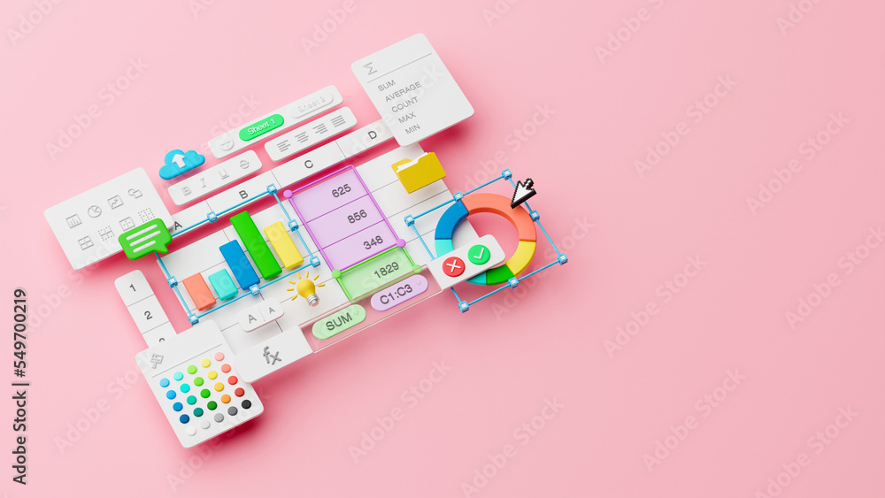 Poster spreadsheets graphs charts table data business financial report analysis screen software accounting 