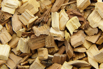 Wood chips for smocking texture background. Natural wood smoking chunks