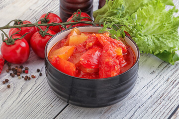 Hungarian lecho with tomato and paprika