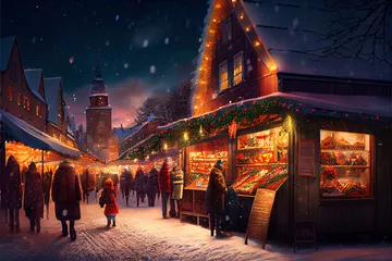 Foto op Canvas Christmas market at night in an alpine village © Infinite Shoreline