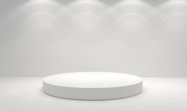 White cylinder podium, White circle, Product display, 3D Rendering. © adobedesigner
