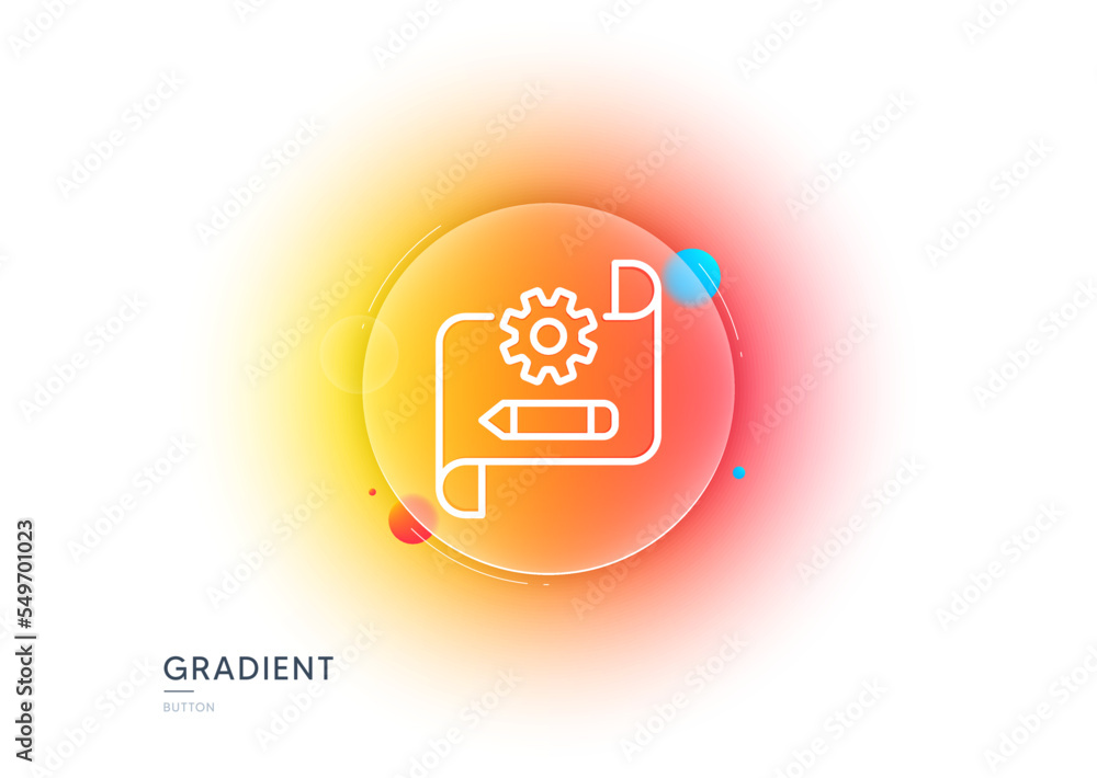 Poster cogwheel blueprint line icon. gradient blur button with glassmorphism. engineering tool sign. edit s
