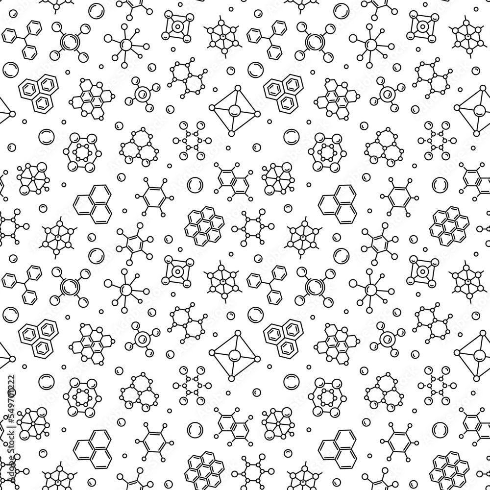 Poster biochemistry chemical formula structures outline vector seamless pattern