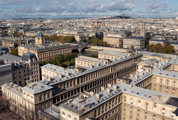 Fototapeta na wymiar Aerial view of the skyline of Paris with the architecture of Cite in Paris