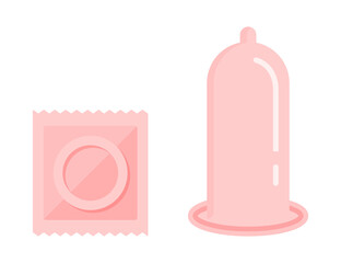 Condom and package isolated on white background. Vector illustration