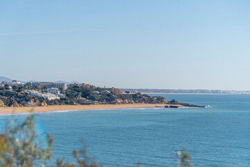 Fototapeta premium Beautiful beach in Albufeira. Fishermans beach in the south of Portugal, Algarve.