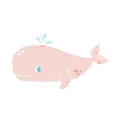 Little cute pink sea whale. Vector illustration