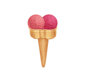 glace, cône, dessert, crème glacée, trois, deux boules, cornet, été, aliment, froid, blanc, gaufres, rafraîchissement, sucre, délicieux, coloré