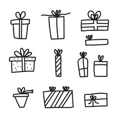 Hand drawn doodle sketch style vector illustration of presents. Isolated on white background
