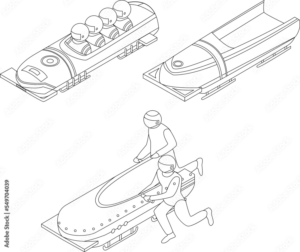 Aufkleber bobsleigh icon set. isometric set of bobsleigh vector icons outline vector on white background