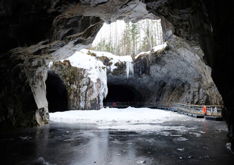 Marble quarry in Ruskeala. Karelia. Russia. Ruskeala. Underground cave.