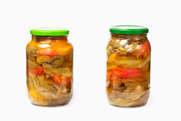 Two jars with homemade natural canned vegetables