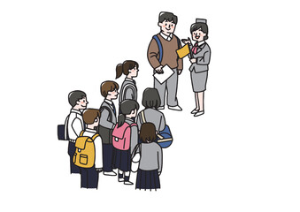 修学旅行に向かう生徒たちのイラスト
