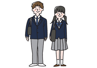 ブレザーの制服を着た男女
