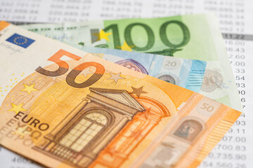 Euro banknotes, Banking Account, Investment Analytic research data economy, trading, Business company concept.