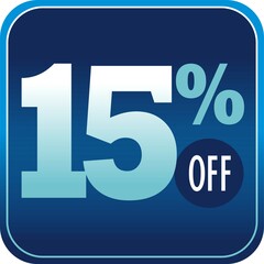 Notice, seal, vector, discount, 15% off, art, design, icon, poster, highlight, black friday, square art, art in blue square shape,