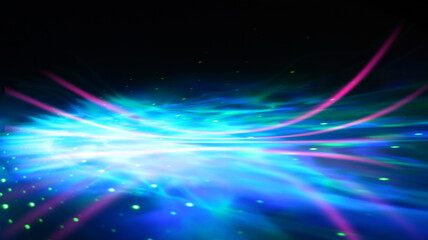 Fototapeta na wymiar Dark fractal, abstract background. Bright neon lines, waves. Blurred laser shapes