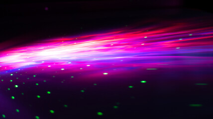 Dark fractal, abstract background. Bright neon lines, waves. Blurred laser shapes