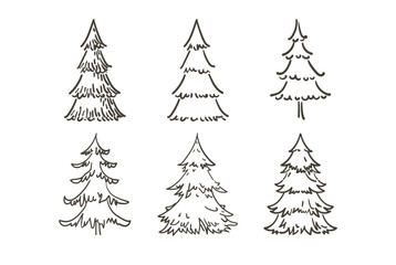 Christmas trees and Quote. Hand drawn set of spruce. Holidays background and Greetings card. Abstract doodle drawing woods, spruce. Vector sketch simple line illustration.