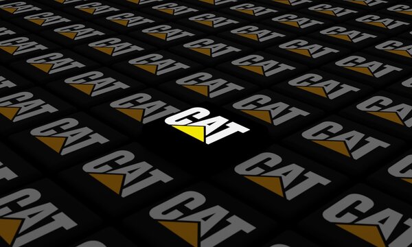 Melitopol, Ukraine - November 21, 2022: Caterpillar logo icon isolated on shape of cubes. Caterpillar is a leading manufacturer of construction equipment
