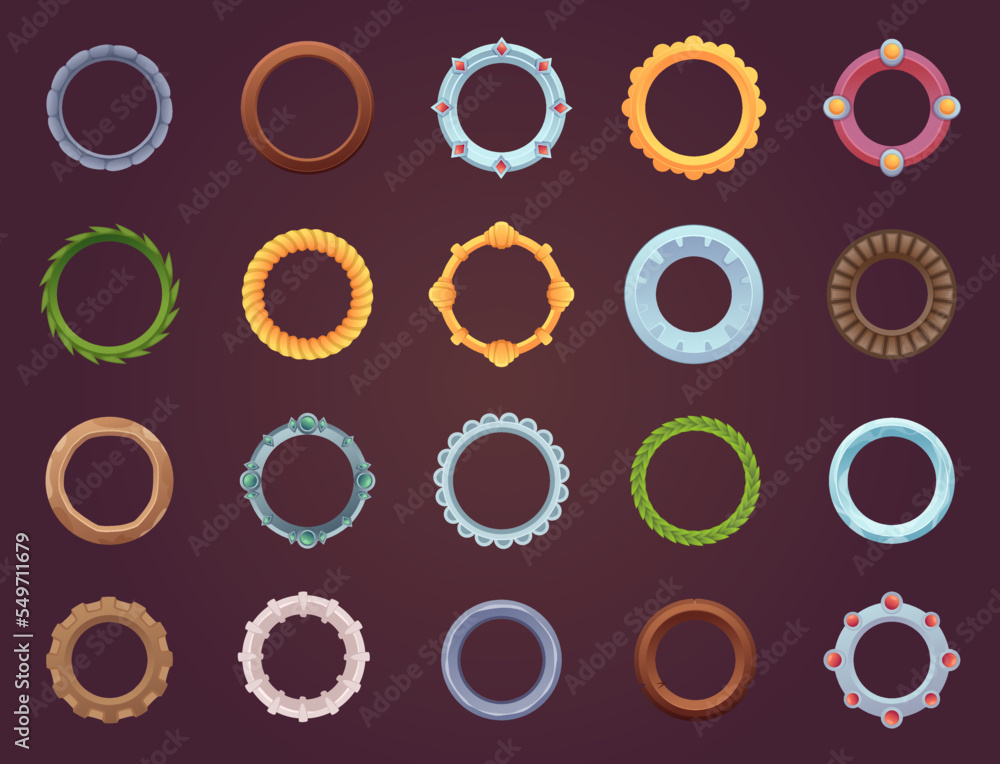 Poster Circle form for game. Gui kit frames for game interfaces exact vector set