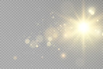 	
Special lens flash, light effect. The flash flashes rays and searchlight. illust.White glowing light. Beautiful star Light from the rays. The sun is backlit. Bright beautiful star. Sunlight. Glare.
