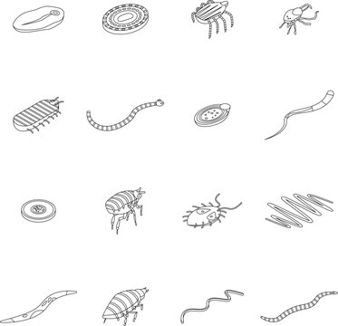 Parasite icons set. Isometric set of parasite vector icons outline vector on white background