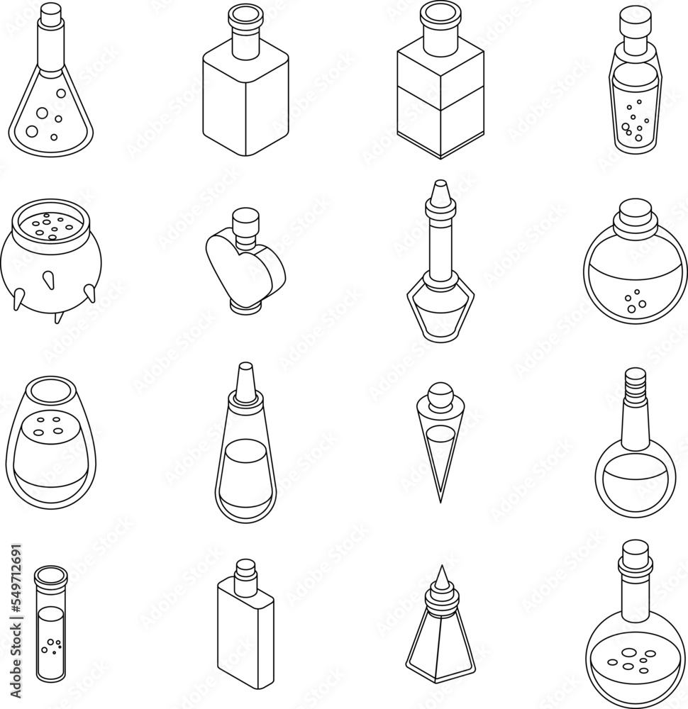 Aufkleber potion icons set. isometric set of potion vector icons outline vector on white background