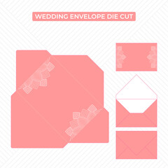 Lanscape wedding envelope die cut template with sample ornament