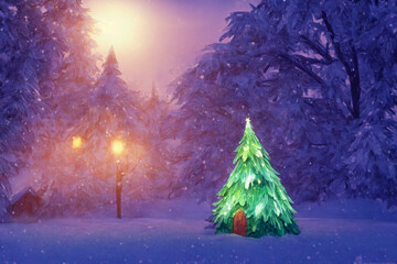 Abstract toy castle. Fairy hut. Christmas winter background. 3d image