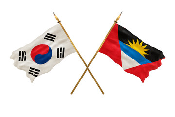 Background for designers. National Day. 3D model National flags South Korea and Antigua and Barbuda