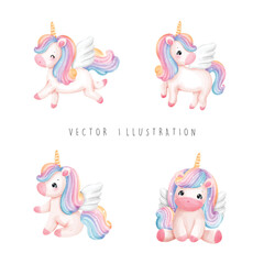 Watercolor unicorn, magical unicorn vector illustration © ChonnieArtwork 